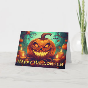 Cartão Velas de Abóbora Dentada Brilham Arte de Halloween
