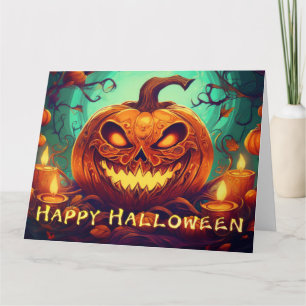 Cartão Velas de Abóbora Dentada Brilham Arte de Halloween