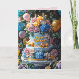 Cartão Velas de Bolo de Aniversário Lindas Flores Laços