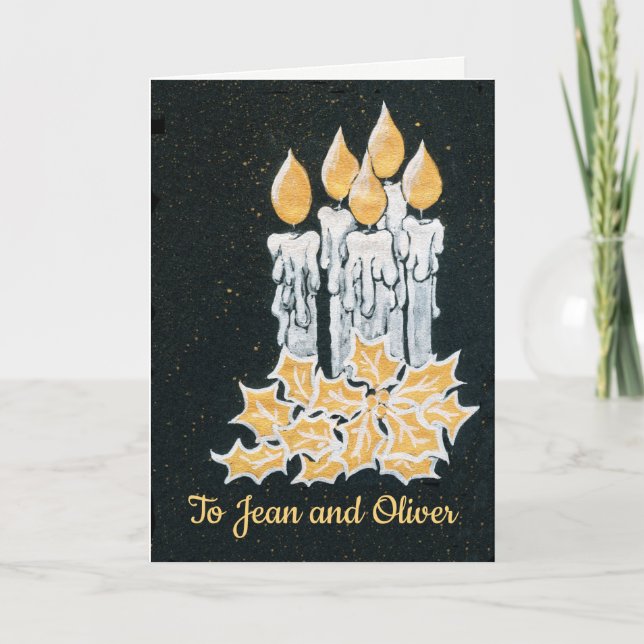 Cartão Velas de Natal e Azevinho para Personalizar (Frente)