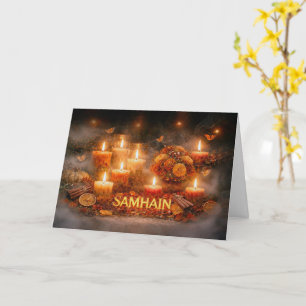 Cartão Velas de Samhain Calêndulas Ervas Fatias de Laranj