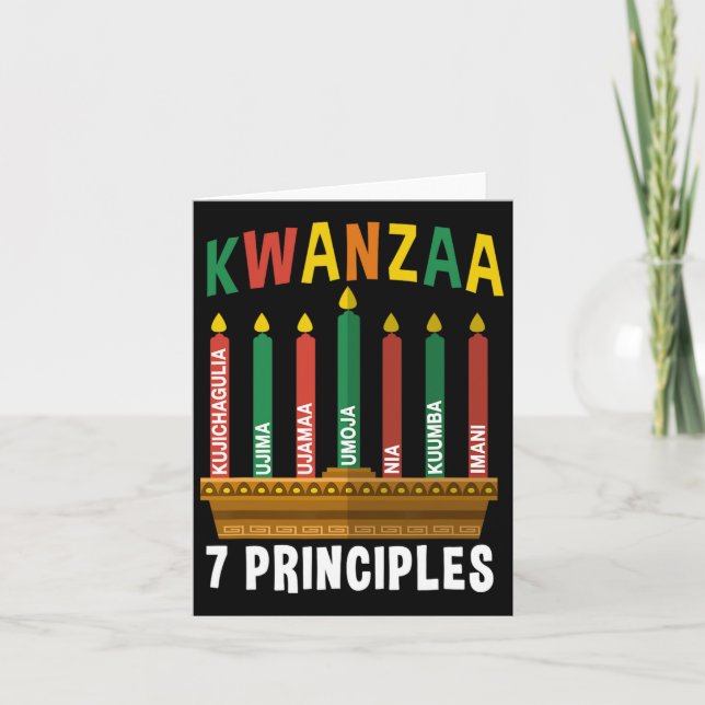 Cartão Velas do Kwanzaa 7 Princípios Kinara Pan-Africanos (Frente)