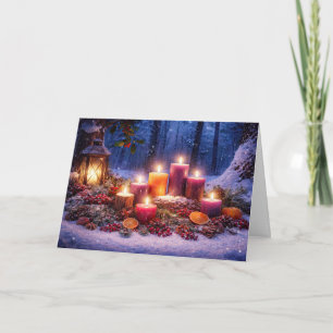 Cartão Velas e Lanterna de Neve do Solstício de Inverno d