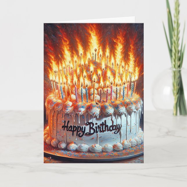 Cartão Velas Flaming Num Bolo De Aniversário (Frente)