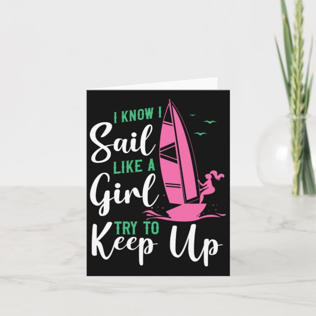 Cartão Velejando Sei Que Velejo Como Uma Garota Tentando  (Frente)