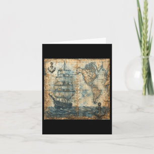 Cartão Velha Vintage - Mapa náutico - Mar de Navio Navega