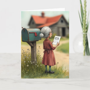 Cartão Velhinha com resultados de testes de DNA Aniversár