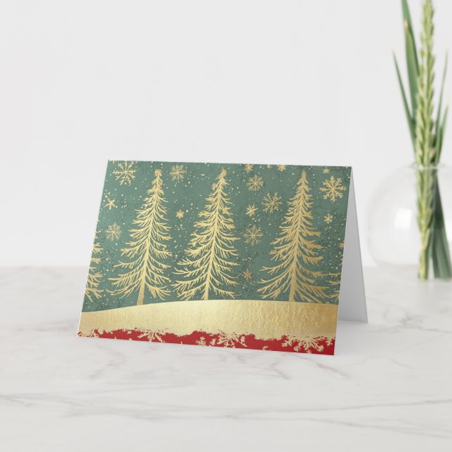 Cartão Velvet Red Border Gold Tree (Frente)