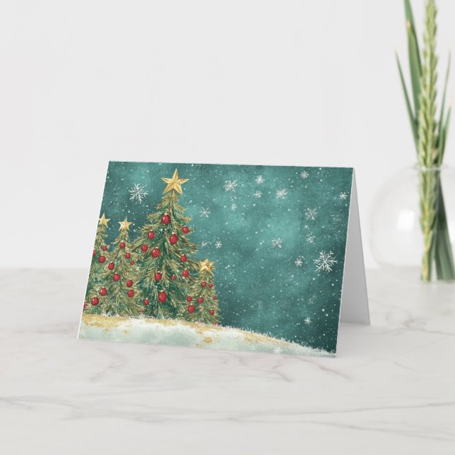 Cartão Velvet Red e Green Christmas Tree Foil (Frente)