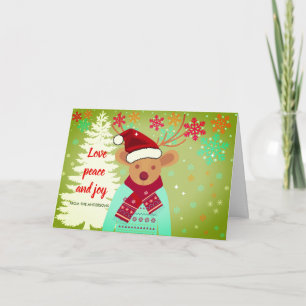 Cartão Venado Árbol de Navidad Verde Rojo Blanco Moderno