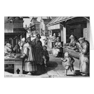 Cartão Vendedor de óculos, gravado por Jan Collaert