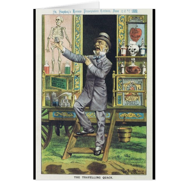 Cartão "Vendedor do óleo de cobra do grasnado de viagem" (Frente)
