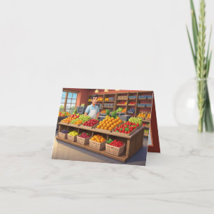 Cartão Vendedores de frutas frescas fofos personalizáveis