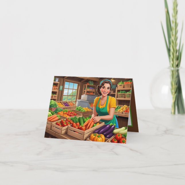 Cartão Vendedores de legumes fofos personalizáveis (Frente)
