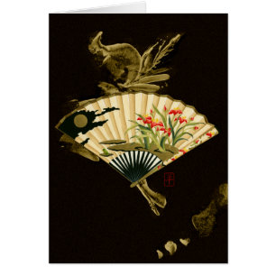 Cartão Ventilador oriental esmagado com Design Floral