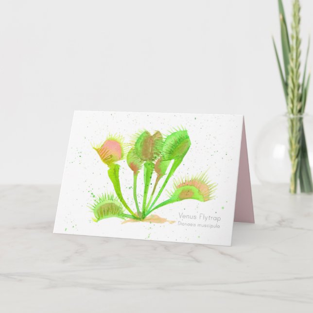 Cartão Venus Flytrap Plant Watercolor Illustration Blank (Frente)