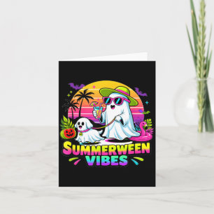 Cartão Verão de Halloween Fantasmas Engraçados Passeando