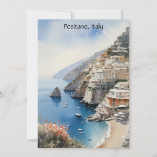 Cartão Verão em Positano Itália Ilustração em Aquarela