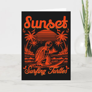 Cartão Verão - Tartarugas Surfando ao Pôr do Sol
