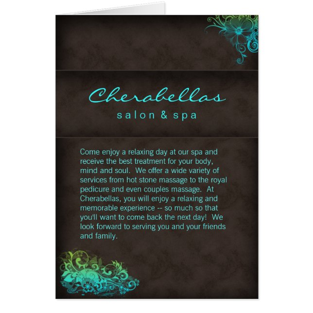Cartão Verde azul de turquesa do folheto dos termas do (Frente)