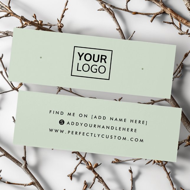 Cartão verde claro de brinco de esteira de mídia s (Light green logo social media stud earring card)