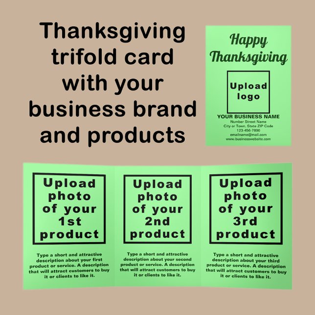 Cartão Verde Claro para Ação de Graças de Negócios (Thanksgiving light green trifold card with your business brand and products or services.)