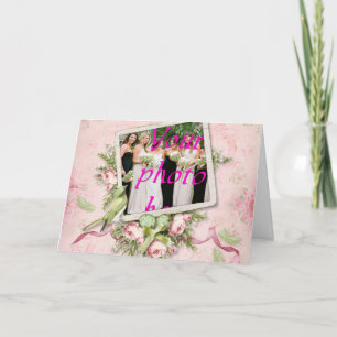 Cartão verde cor-de-rosa para Rosas de fita