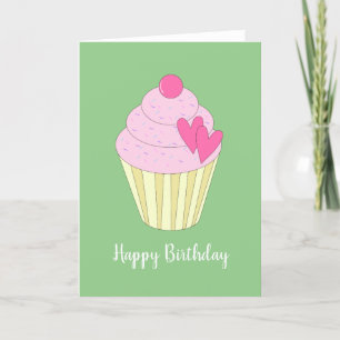 Cartão Verde de Cupcake de Coração de Amor ilusima