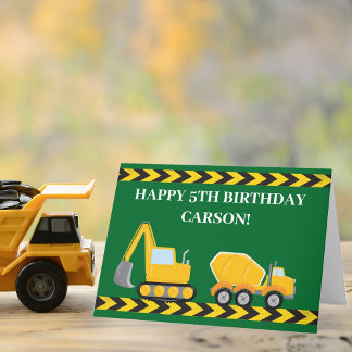 Cartão Verde de Excavador de Caminhão de Aniversário de M