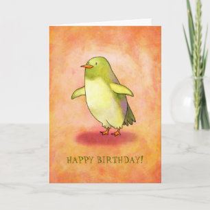 Cartão verde de saudação do pinguim (personalizáve