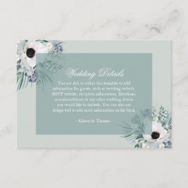 cartão verde do casamento branco anemone