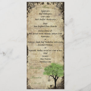 Cartão verde do menu do casamento do Birdcage e d