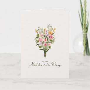 Cartão Verde e Rosa Floral Aquarela Dia das Mães