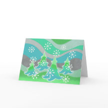 Cartão verde "Felizes Feriados" das Árvores de inv