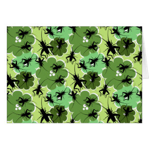 Cartão Verde floral do teste padrão do grilo + Preto