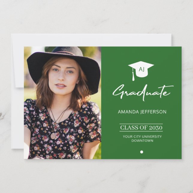 Cartão verde para o anúncio da graduação do forman (Frente)