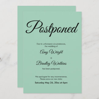 Cartão Verde Simples Elegante Adiado para Casament