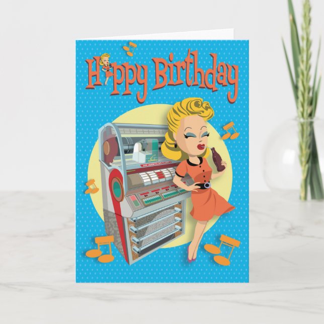 Cartão verjaardagskaart 50ties rock classic jukebox (Frente)