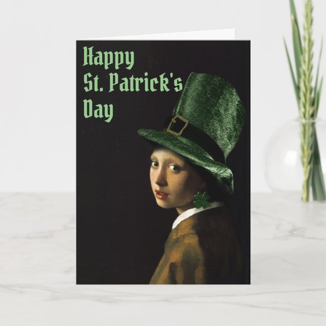 Cartão Vermeer Pearl Earring Clover St Patrick's Day (Frente)