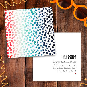 Cartão Vermelho Branco e Azul Patas de Gato Preto Gatinha