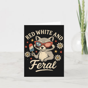 Cartão Vermelho Branco E Feral 4 De Julho Fofos Guaxinins