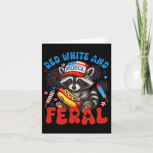 Cartão Vermelho Branco E Feral Fofinho Guaxinim EUA 4 De