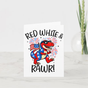 Cartão Vermelho Branco E Rawr Engraçado Dino T-rex Dinosa
