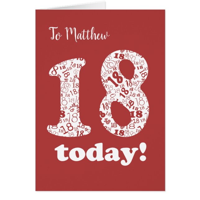 Cartão Vermelho-chic frontal personalizado, 18.º aniversá (Frente)