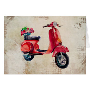 Cartão Vermelho Cinto Mopado Em Aquarela Com Cesta De Flo