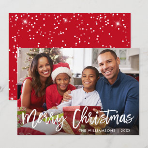 Cartão vermelho da foto do Feliz Natal da estrela