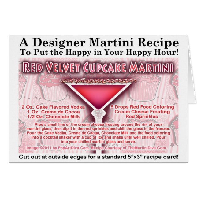 Cartão vermelho da receita de Martini do cupcake (Frente Horizontal)