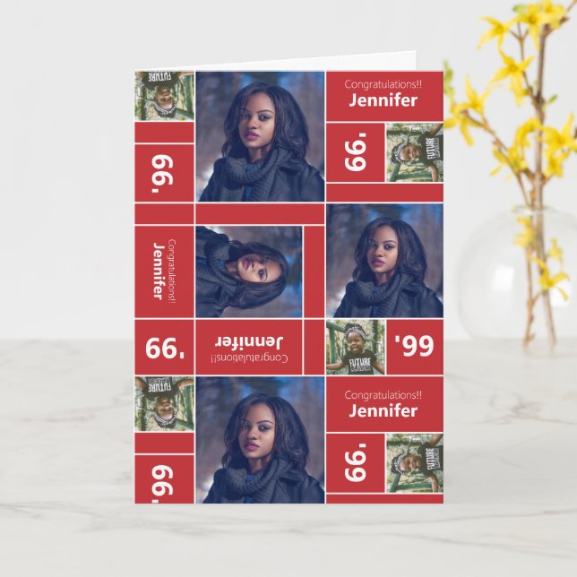 Cartão Vermelho de Ano de Classe de Graduação de F (Flor Amarela)