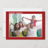 Cartão Vermelho de Foto da Família Feliz Diwali Be