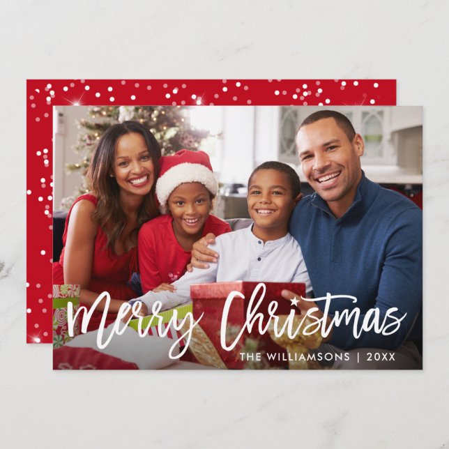 Cartão Vermelho de Foto de Natal Feliz Estrela de  (Frente/Verso)